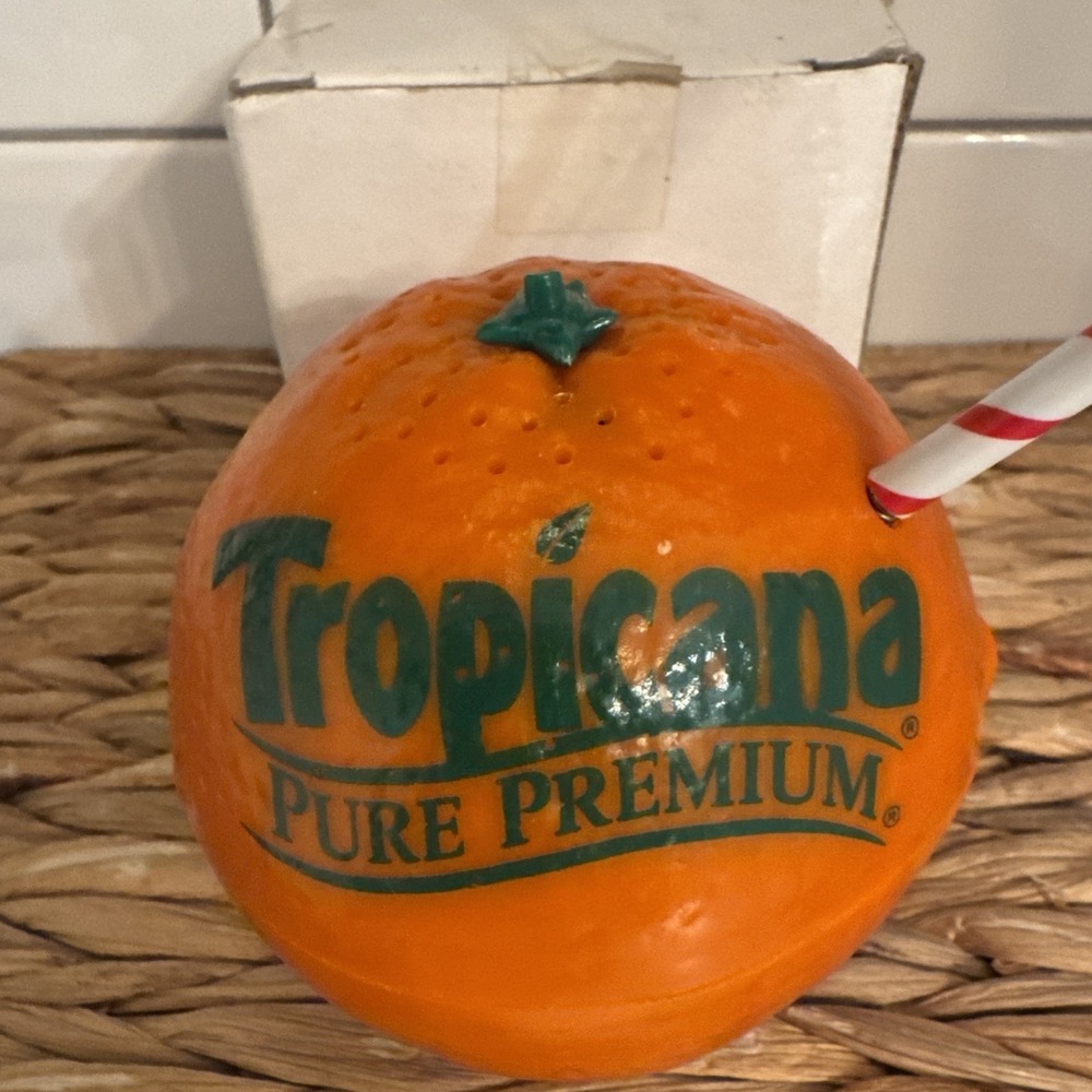 Vintage Tropicana Pure Premium ORANGE AM/FM Radio Straw New Open Box NOS Promo - Picture 2 of 7